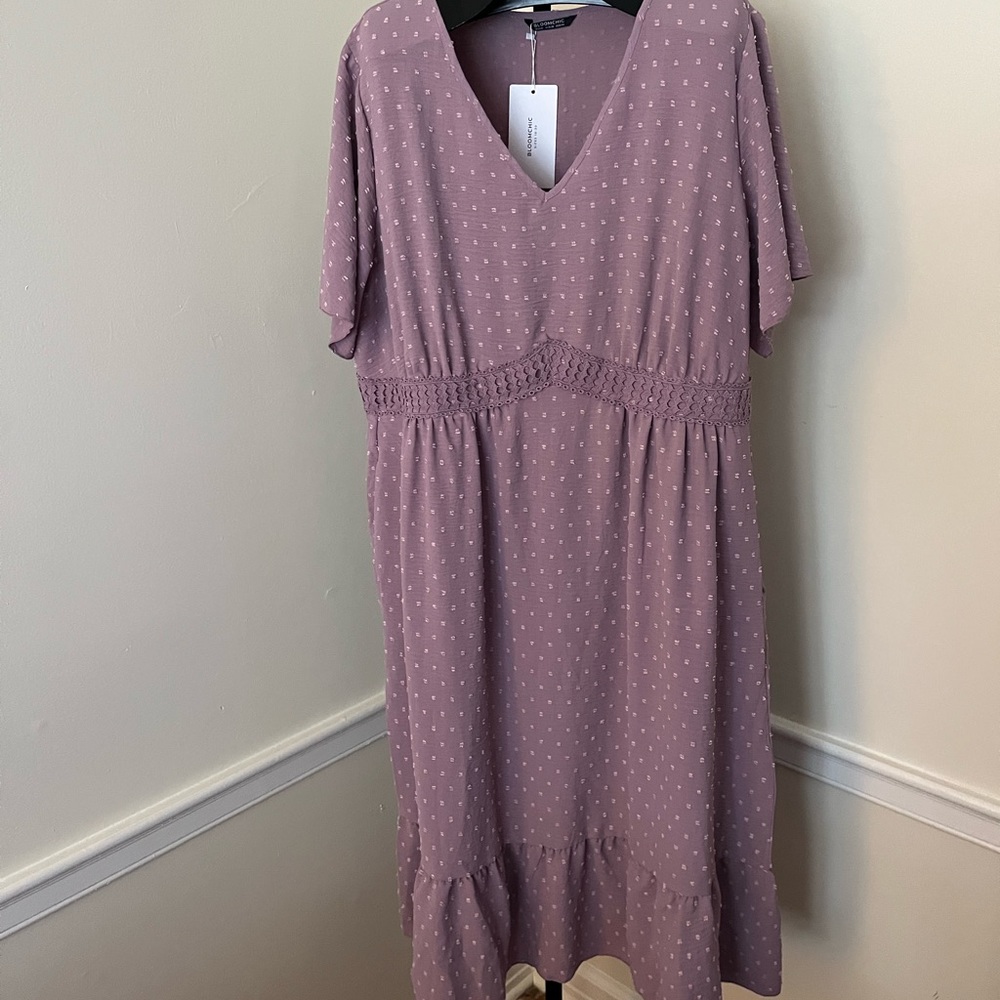 Brand new with tags! Swiss Dot Pocket Contrast Lace Ruffle Hem Dress